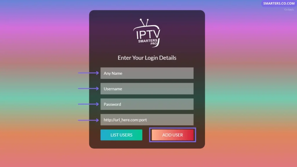 add iptv login details